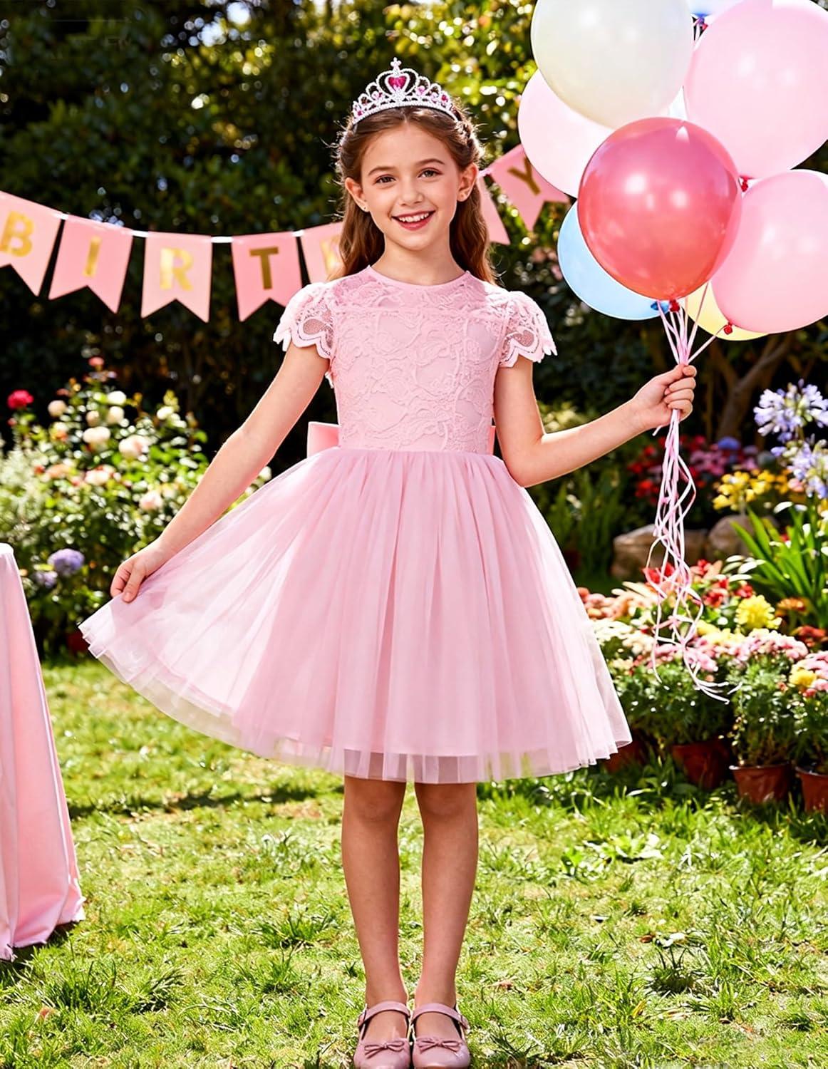 imageGRACE KARIN Flower Girl Dress with Big BowKids Lace Tulle Princess GownWedding Formal Birthday Party Pageant 510YBlush Pink