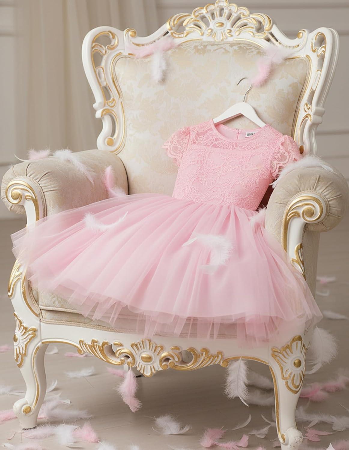 imageGRACE KARIN Flower Girl Dress with Big BowKids Lace Tulle Princess GownWedding Formal Birthday Party Pageant 510YBlush Pink