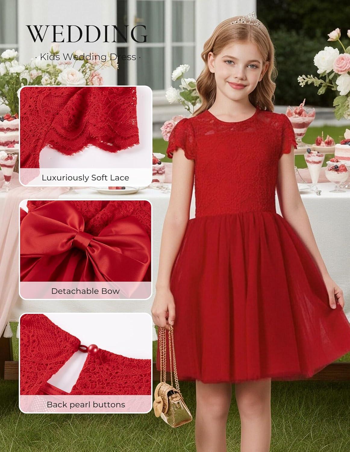 imageGRACE KARIN Flower Girl Dress with Big BowKids Lace Tulle Princess GownWedding Formal Birthday Party Pageant 510YClassic Crimson