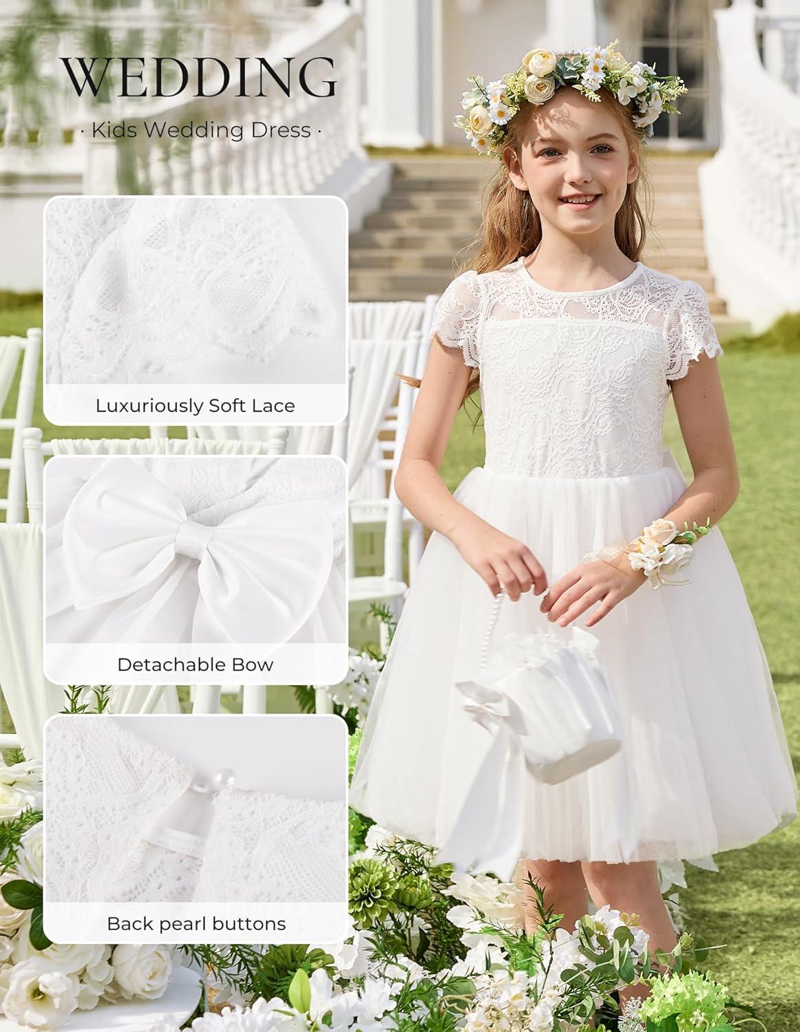 imageGRACE KARIN Flower Girl Dress with Big BowKids Lace Tulle Princess GownWedding Formal Birthday Party Pageant 510YIvory Whisper