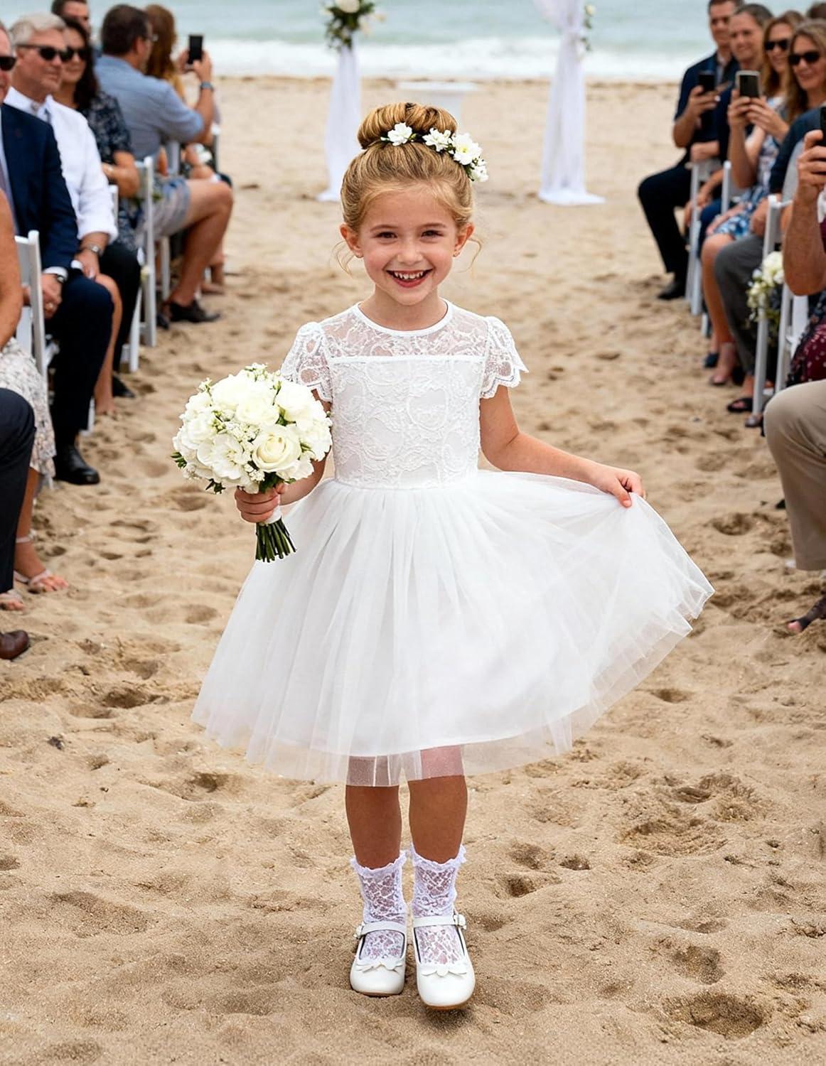 imageGRACE KARIN Flower Girl Dress with Big BowKids Lace Tulle Princess GownWedding Formal Birthday Party Pageant 510YIvory Whisper