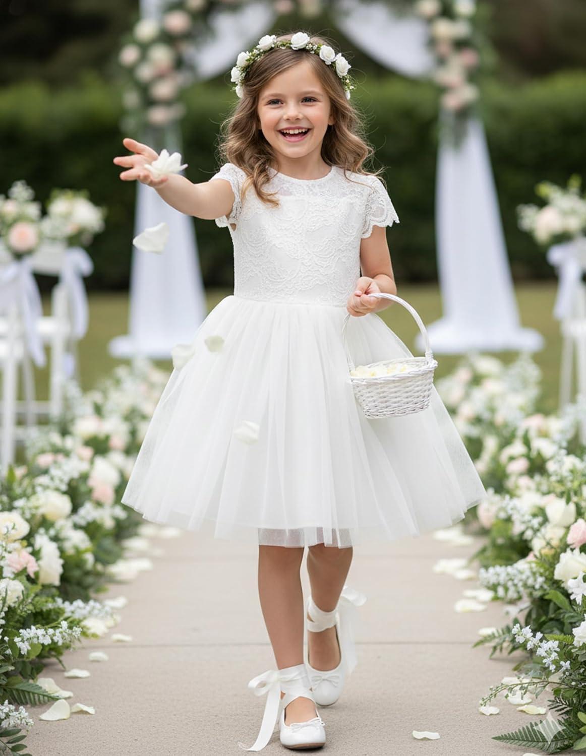 imageGRACE KARIN Flower Girl Dress with Big BowKids Lace Tulle Princess GownWedding Formal Birthday Party Pageant 510YIvory Whisper