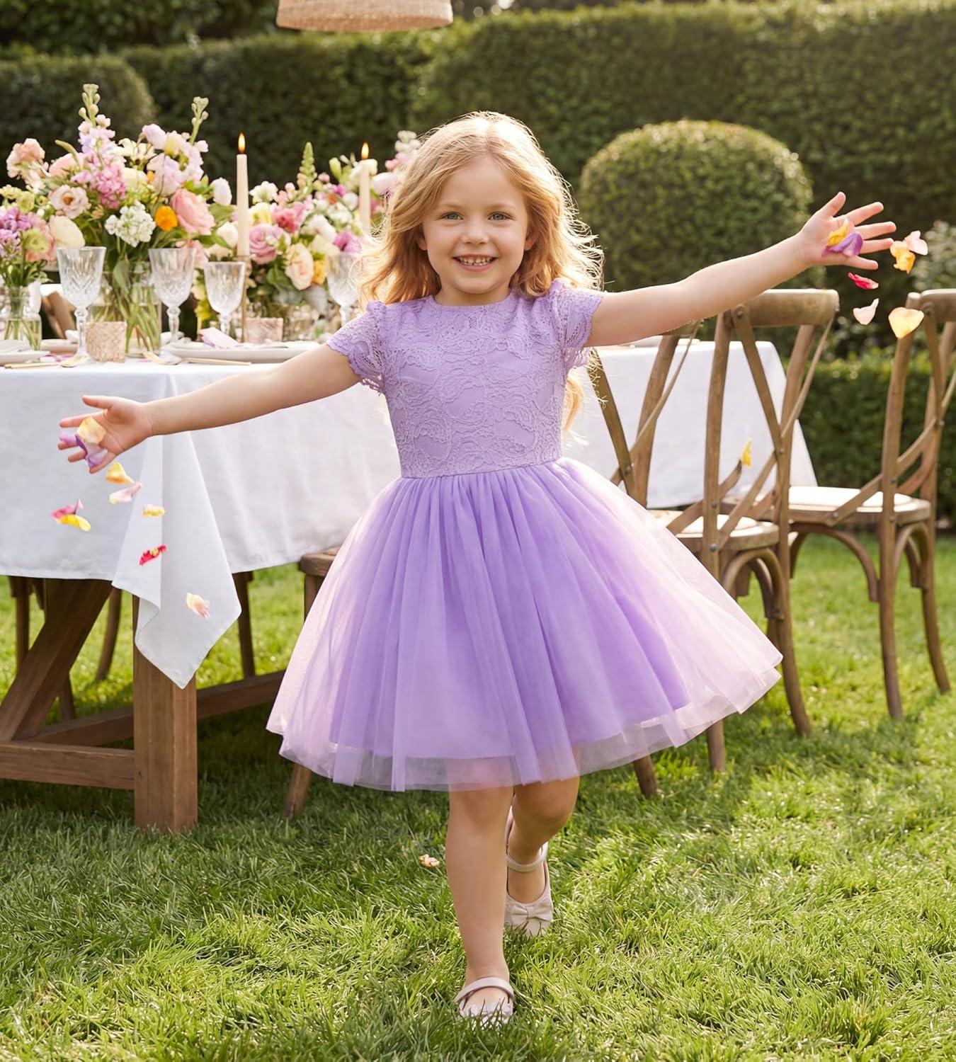 imageGRACE KARIN Flower Girl Dress with Big BowKids Lace Tulle Princess GownWedding Formal Birthday Party Pageant 510YLavender