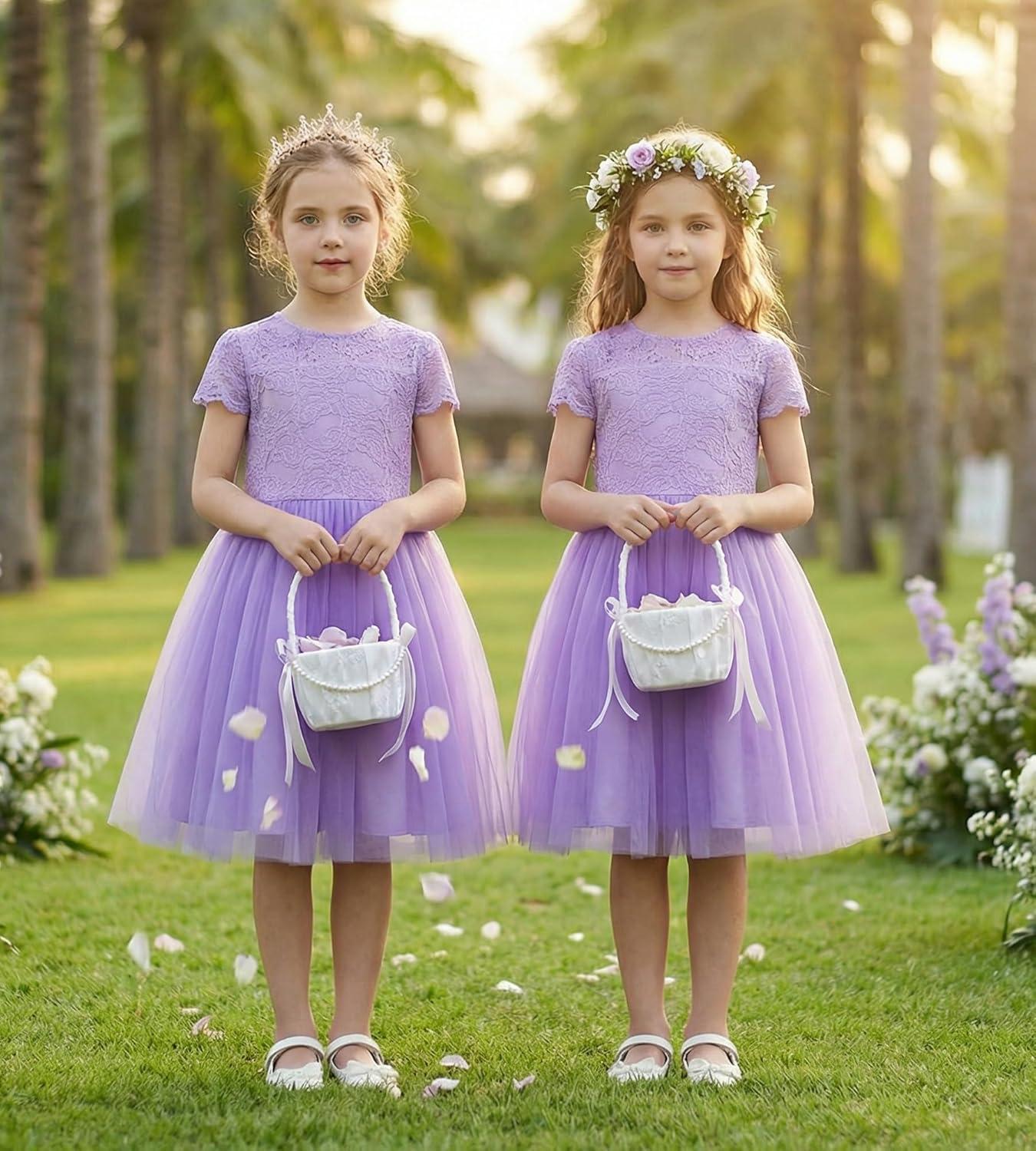 imageGRACE KARIN Flower Girl Dress with Big BowKids Lace Tulle Princess GownWedding Formal Birthday Party Pageant 510YLavender