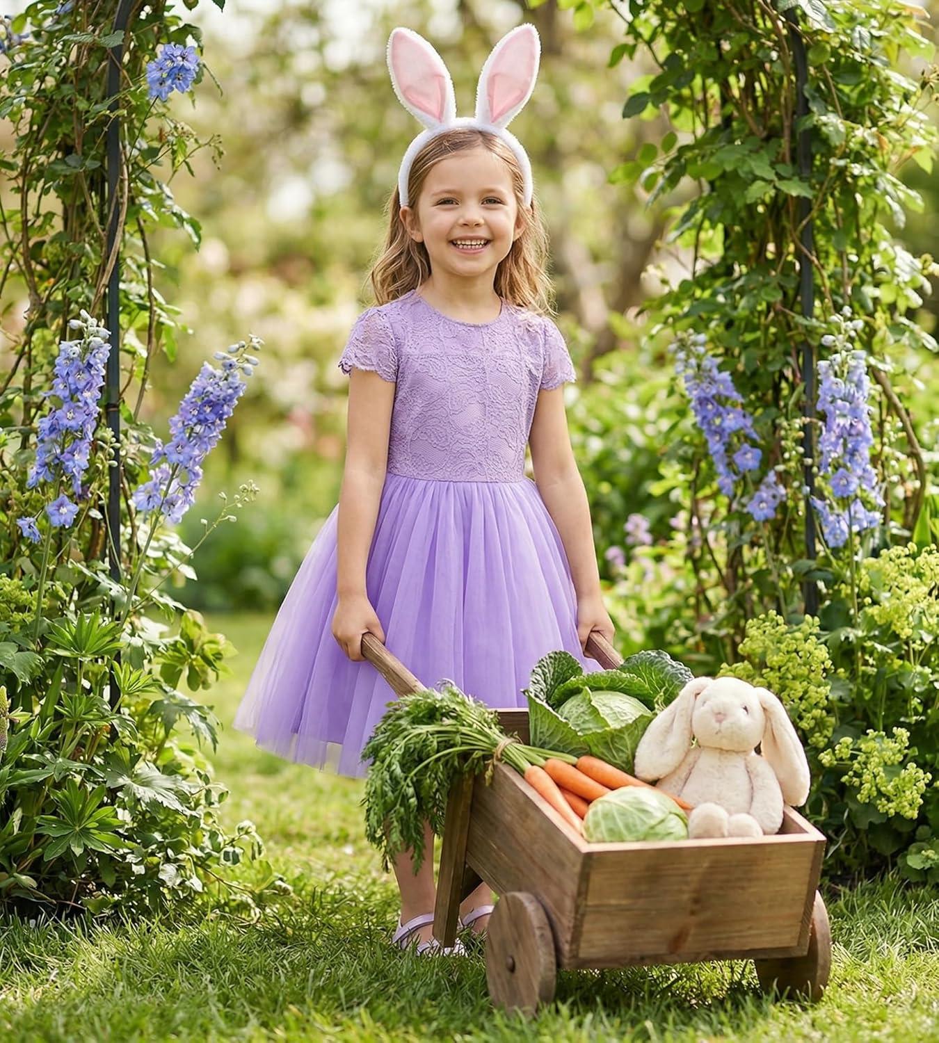 imageGRACE KARIN Flower Girl Dress with Big BowKids Lace Tulle Princess GownWedding Formal Birthday Party Pageant 510YLavender