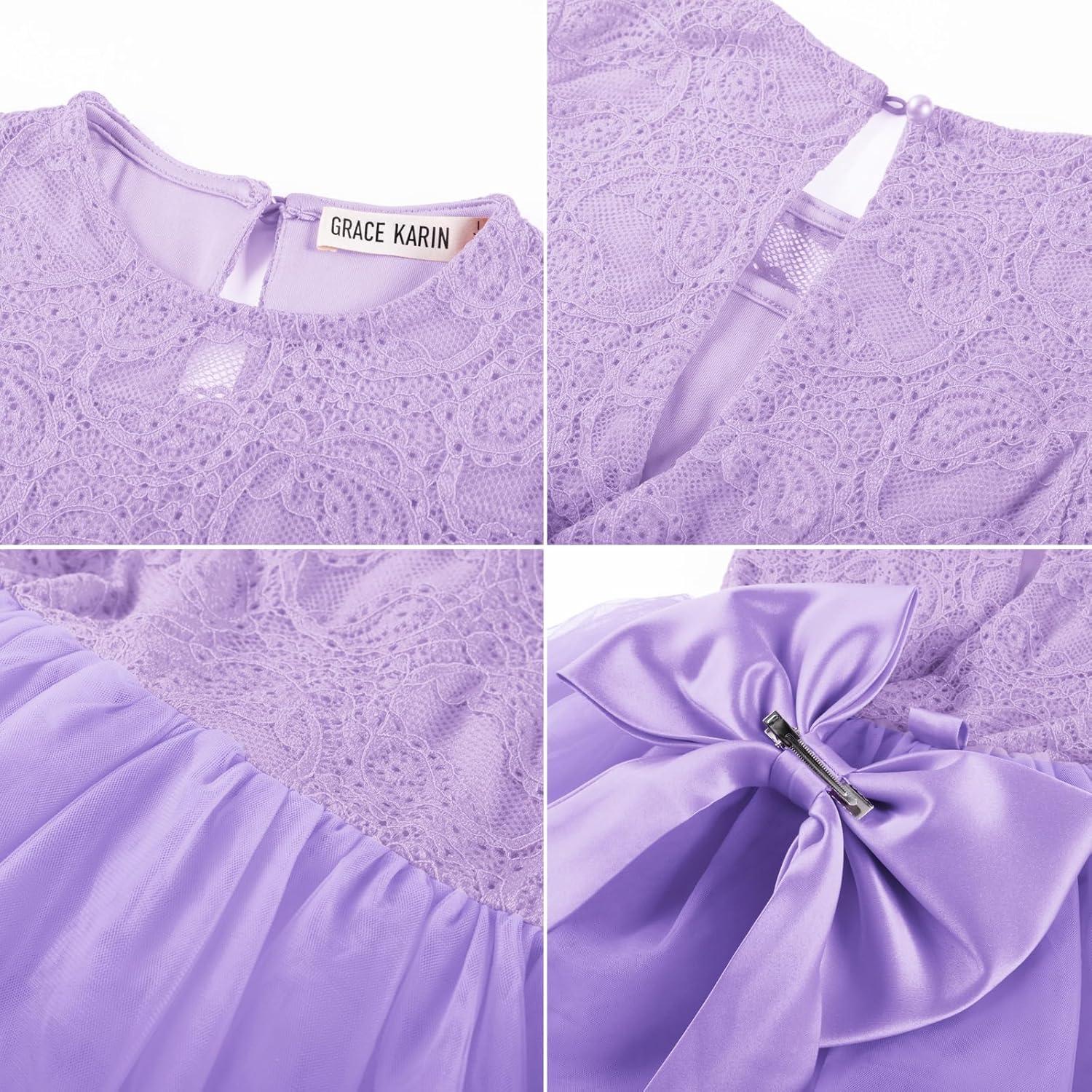 imageGRACE KARIN Flower Girl Dress with Big BowKids Lace Tulle Princess GownWedding Formal Birthday Party Pageant 510YLavender