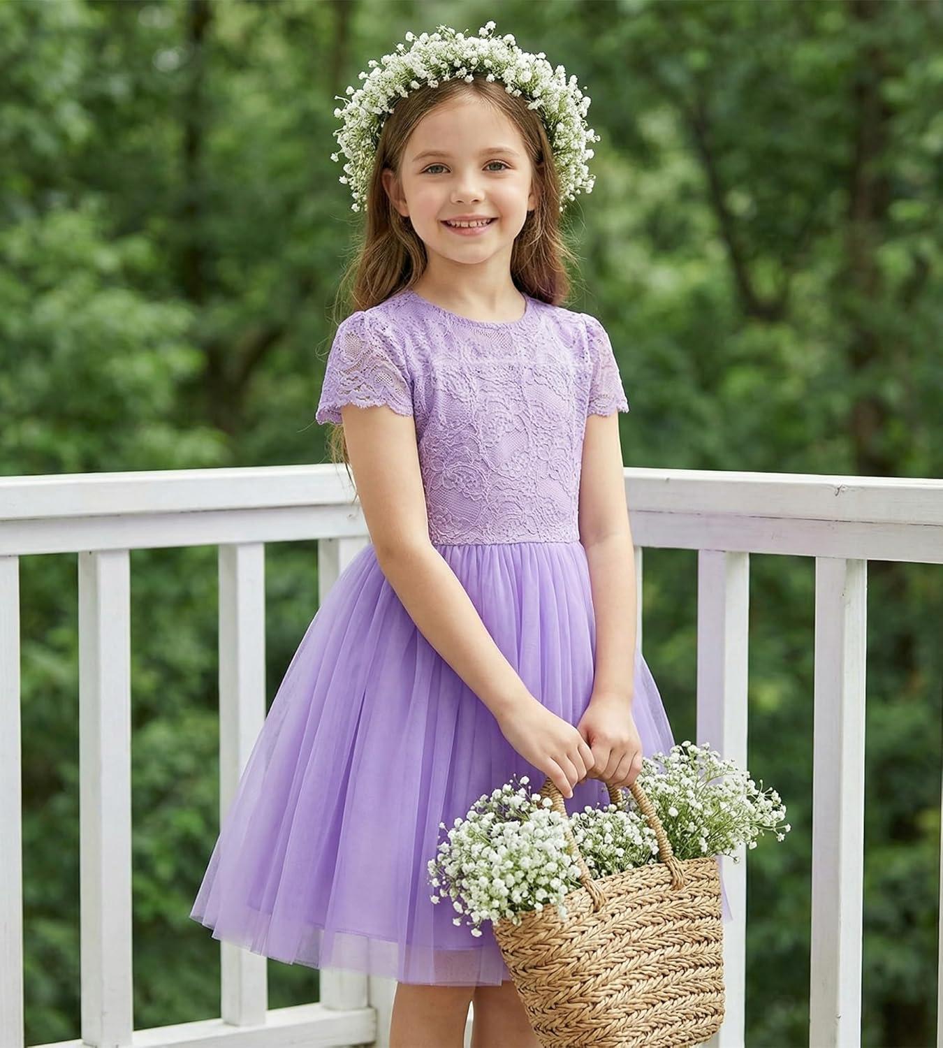 imageGRACE KARIN Flower Girl Dress with Big BowKids Lace Tulle Princess GownWedding Formal Birthday Party Pageant 510YLavender