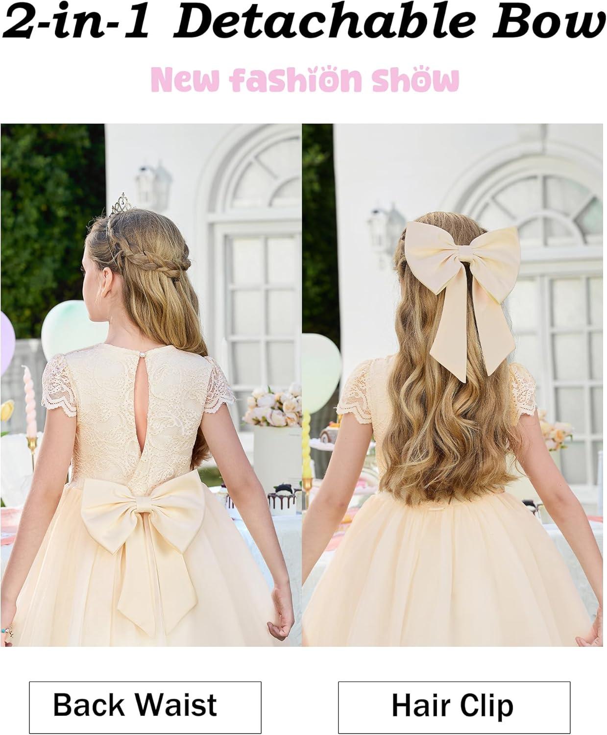 imageGRACE KARIN Flower Girl Dress with Big BowKids Lace Tulle Princess GownWedding Formal Birthday Party Pageant 510YVanilla Cream