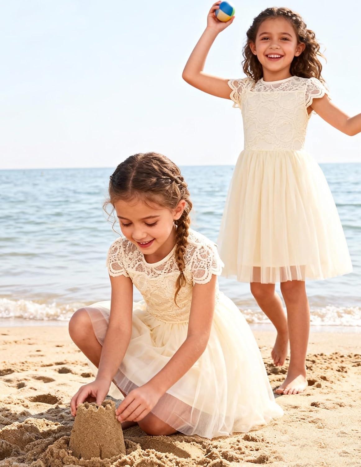 imageGRACE KARIN Flower Girl Dress with Big BowKids Lace Tulle Princess GownWedding Formal Birthday Party Pageant 510YVanilla Cream