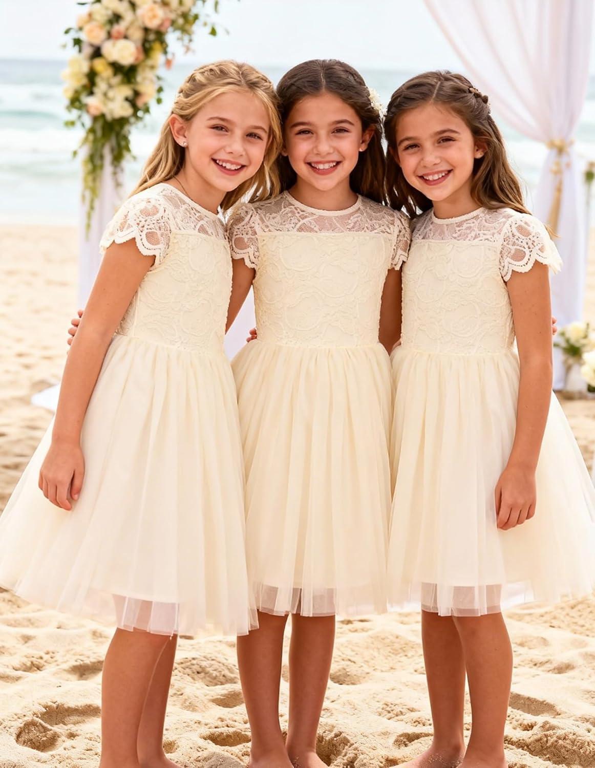 imageGRACE KARIN Flower Girl Dress with Big BowKids Lace Tulle Princess GownWedding Formal Birthday Party Pageant 510YVanilla Cream