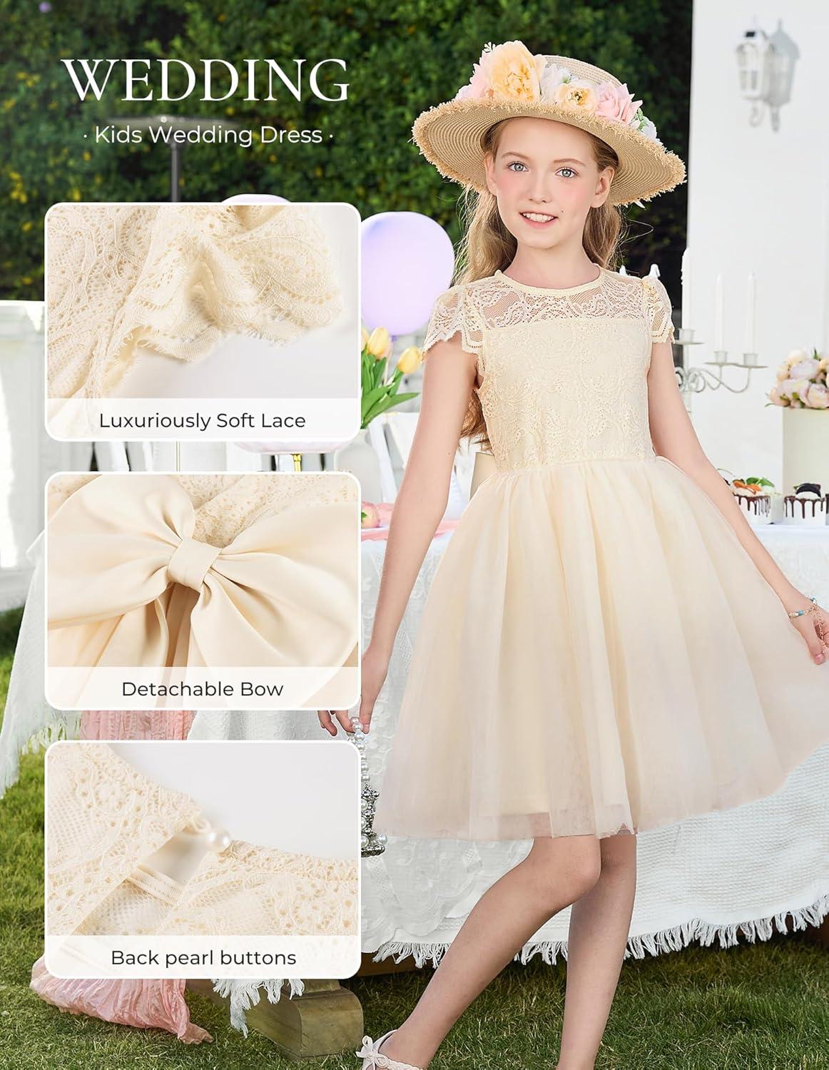 imageGRACE KARIN Flower Girl Dress with Big BowKids Lace Tulle Princess GownWedding Formal Birthday Party Pageant 510YVanilla Cream