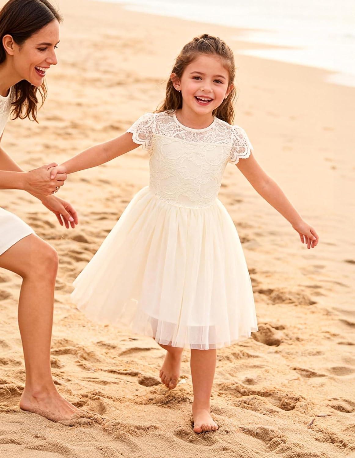 imageGRACE KARIN Flower Girl Dress with Big BowKids Lace Tulle Princess GownWedding Formal Birthday Party Pageant 510YVanilla Cream