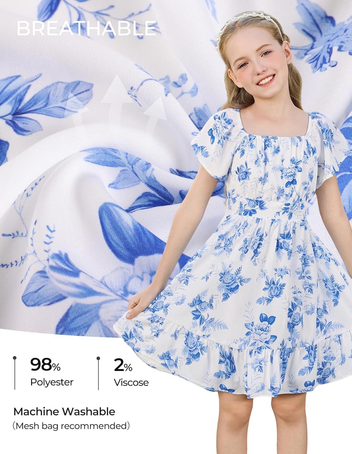 imageGRACE KARIN Girls Backless Floral Dress Formal Party Girls Easter Spring Dresses Girl Summer Hawaiian DressWhite Blue Floral