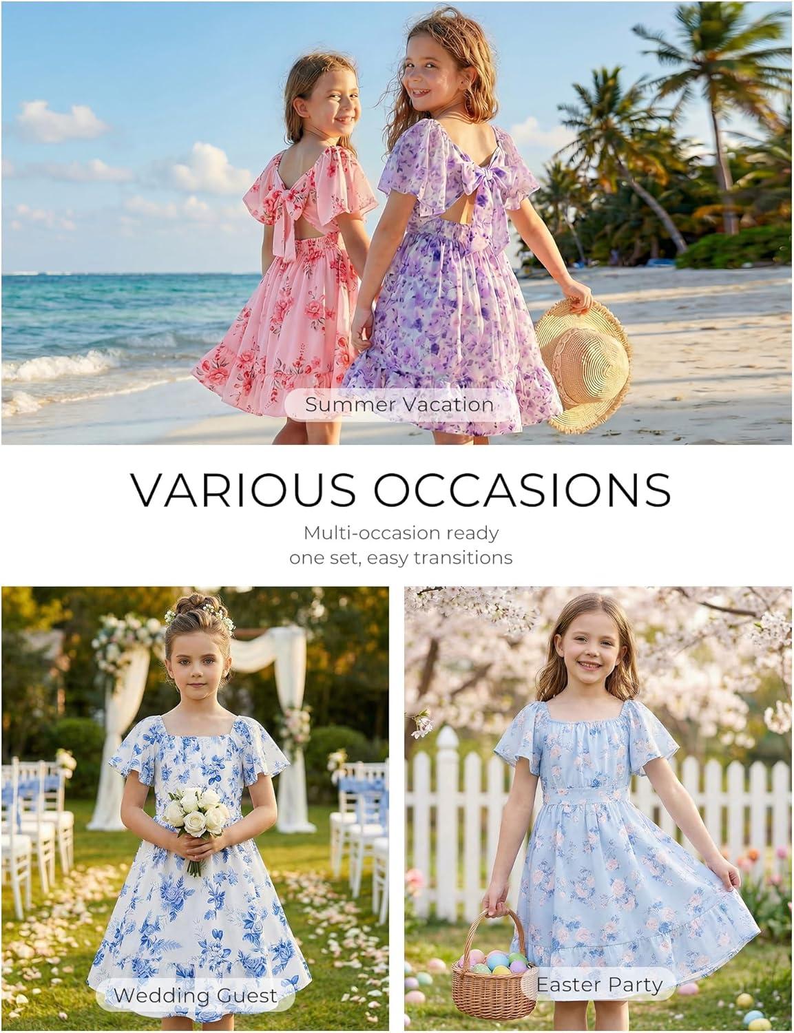 imageGRACE KARIN Girls Backless Floral Dress Formal Party Girls Easter Spring Dresses Girl Summer Hawaiian DressWhite Blue Floral