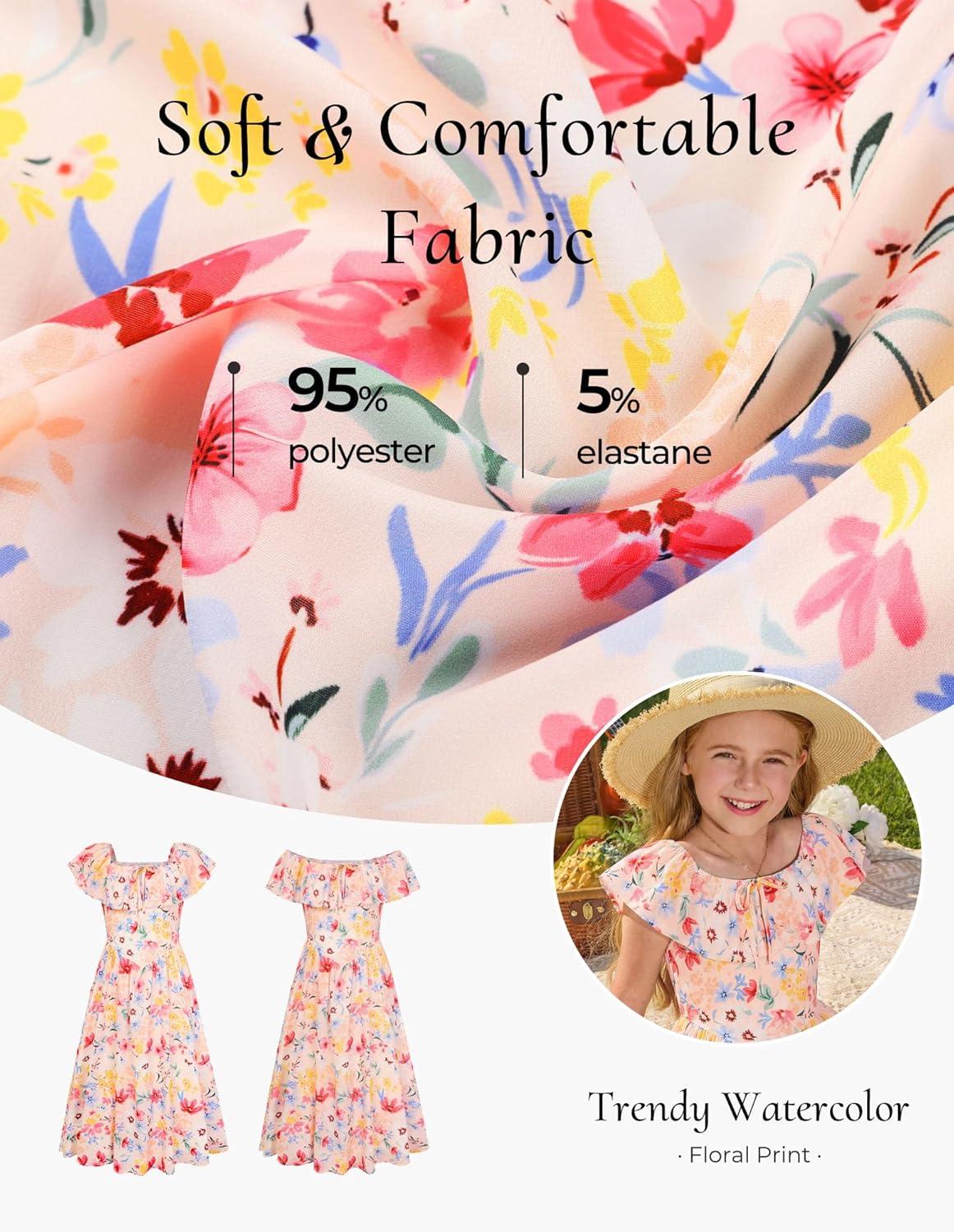 imageGRACE KARIN Girls Floral Dress Summer Midi Dress Off Shoulder Ruffle Spring Long Dresses for TeensColorful Flowers