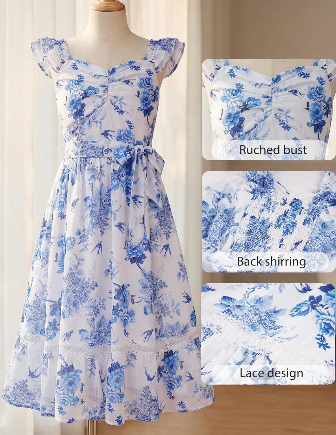imageGRACE KARIN Girls Floral Spring Summer Dresses 714 Easter Flower Girl Maxi Dress Party Flutter Sleeve Holiday SundressBlue Floral