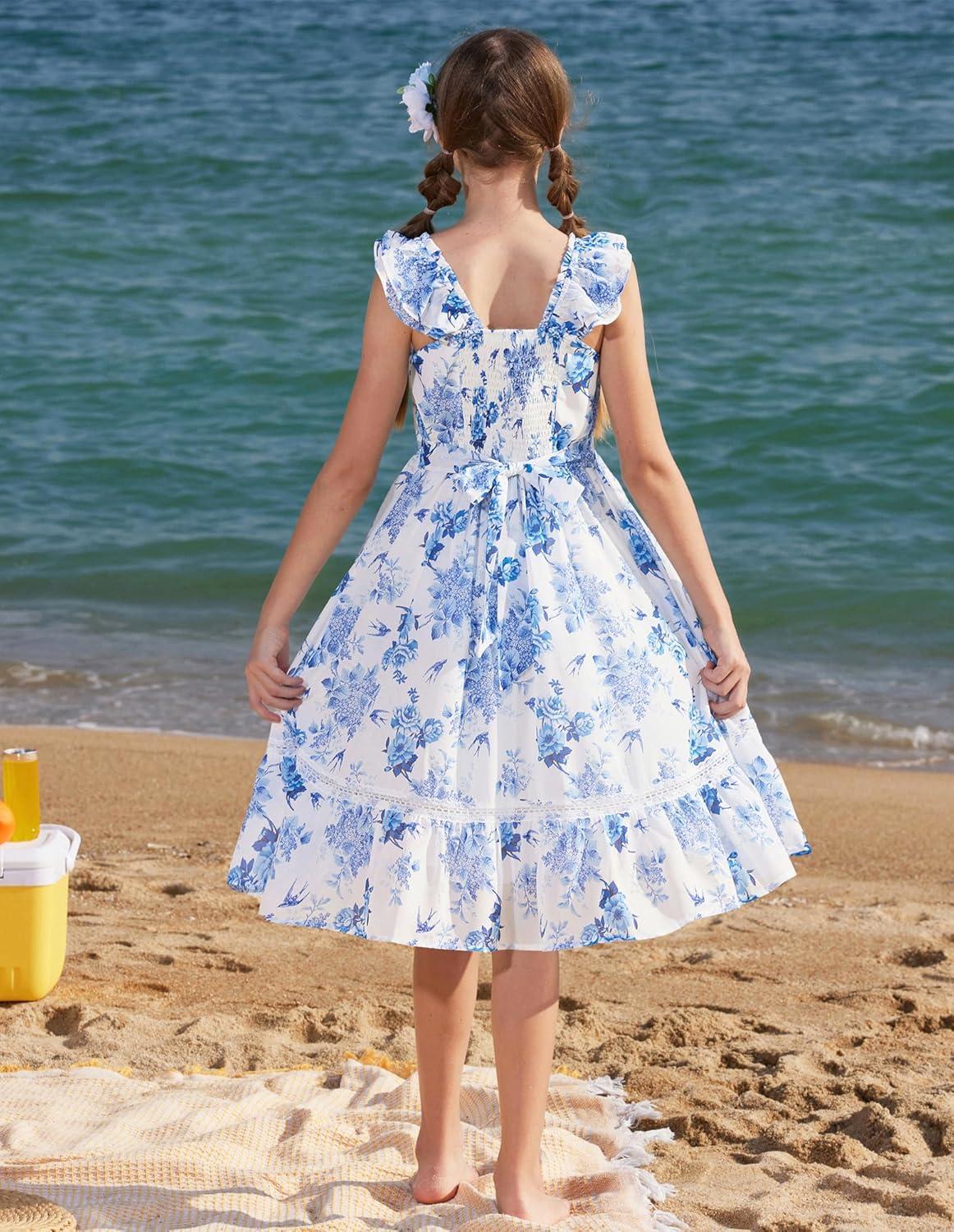 imageGRACE KARIN Girls Floral Spring Summer Dresses 714 Easter Flower Girl Maxi Dress Party Flutter Sleeve Holiday SundressBlue Floral