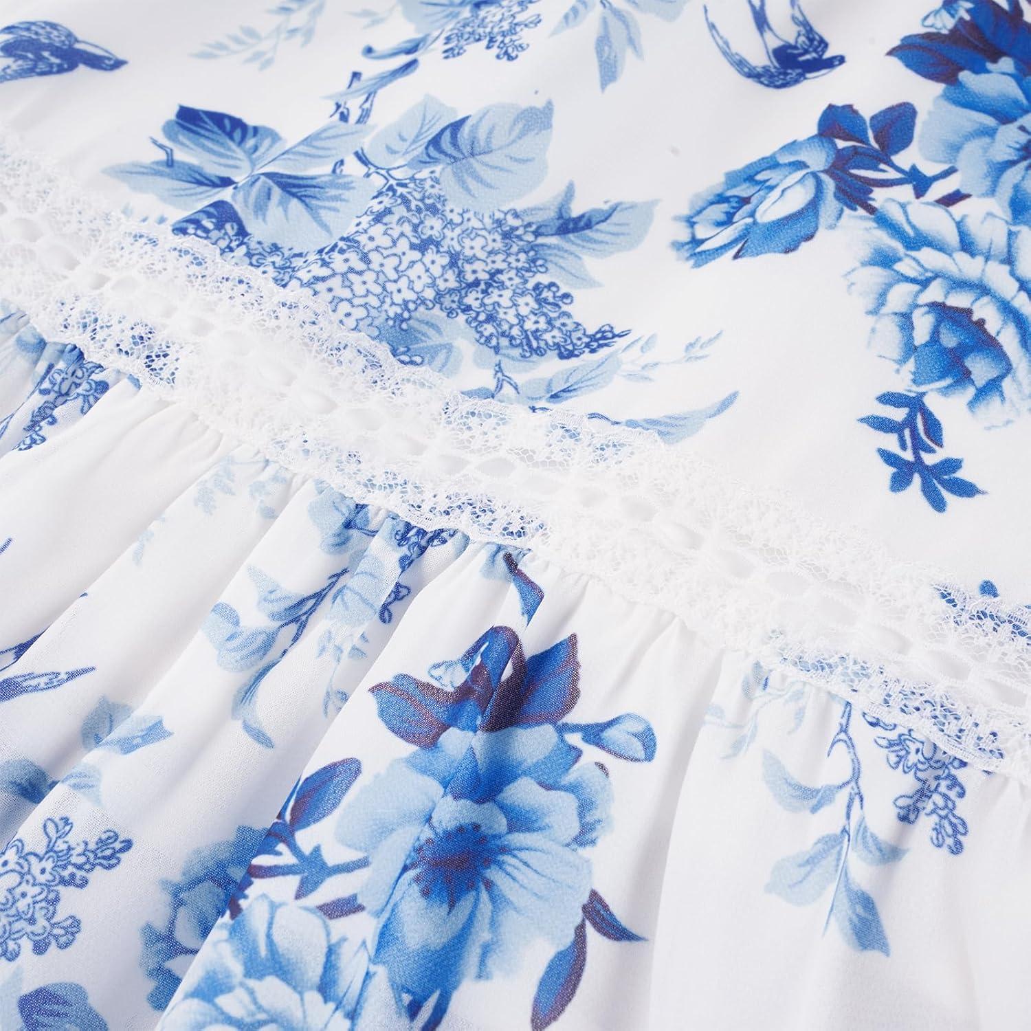 imageGRACE KARIN Girls Floral Spring Summer Dresses 714 Easter Flower Girl Maxi Dress Party Flutter Sleeve Holiday SundressBlue Floral
