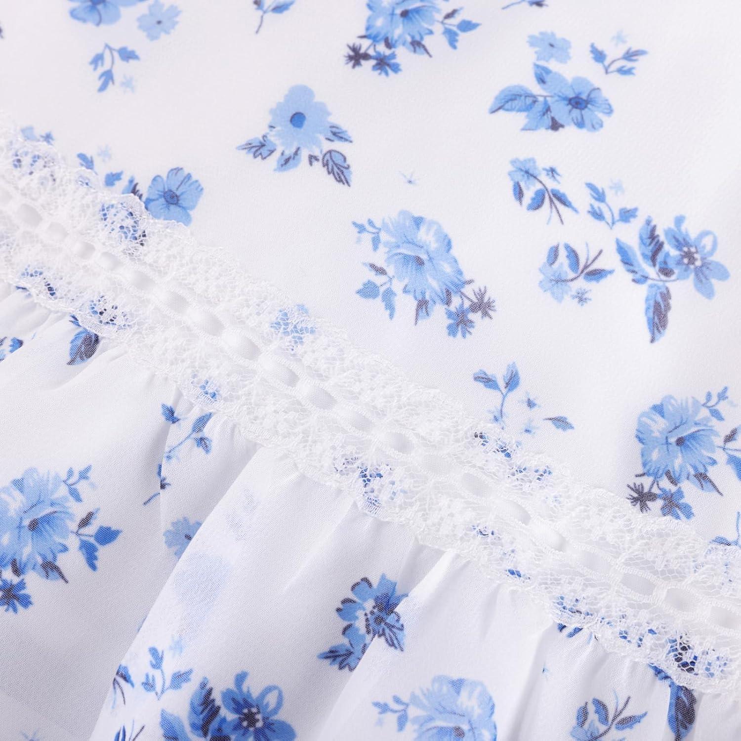 imageGRACE KARIN Girls Floral Spring Summer Dresses 714 Easter Flower Girl Maxi Dress Party Flutter Sleeve Holiday SundressBlue Flower