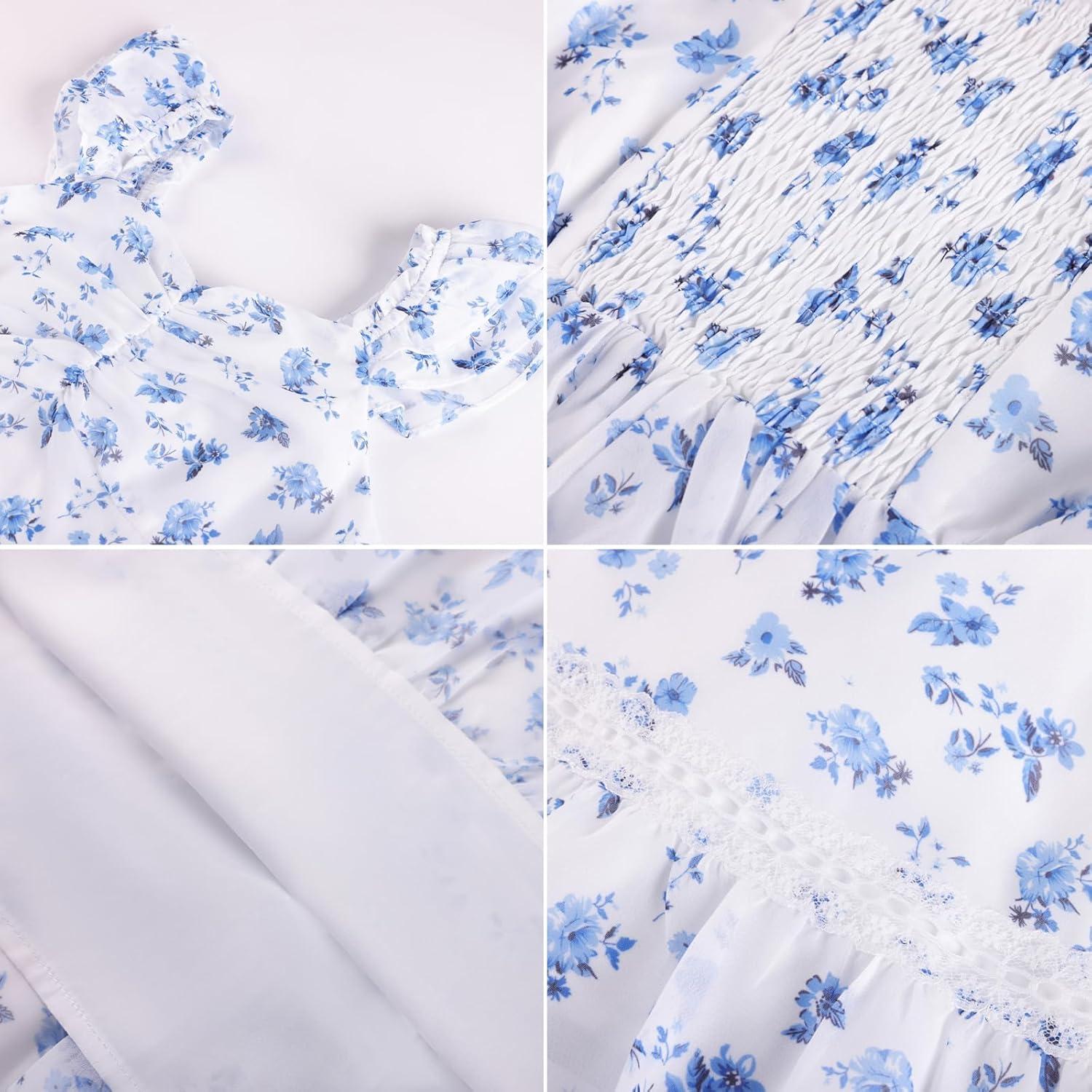 imageGRACE KARIN Girls Floral Spring Summer Dresses 714 Easter Flower Girl Maxi Dress Party Flutter Sleeve Holiday SundressBlue Flower