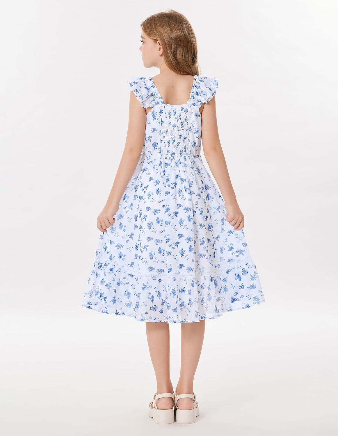 imageGRACE KARIN Girls Floral Spring Summer Dresses 714 Easter Flower Girl Maxi Dress Party Flutter Sleeve Holiday SundressBlue Flower