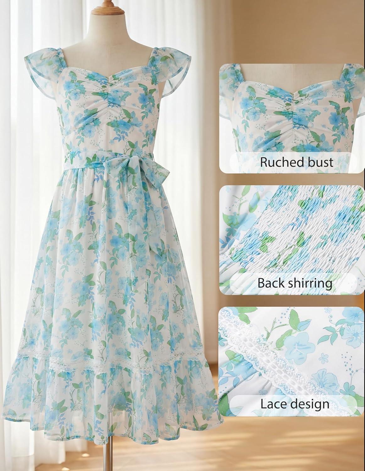 imageGRACE KARIN Girls Floral Spring Summer Dresses 714 Easter Flower Girl Maxi Dress Party Flutter Sleeve Holiday SundressGreen Floral