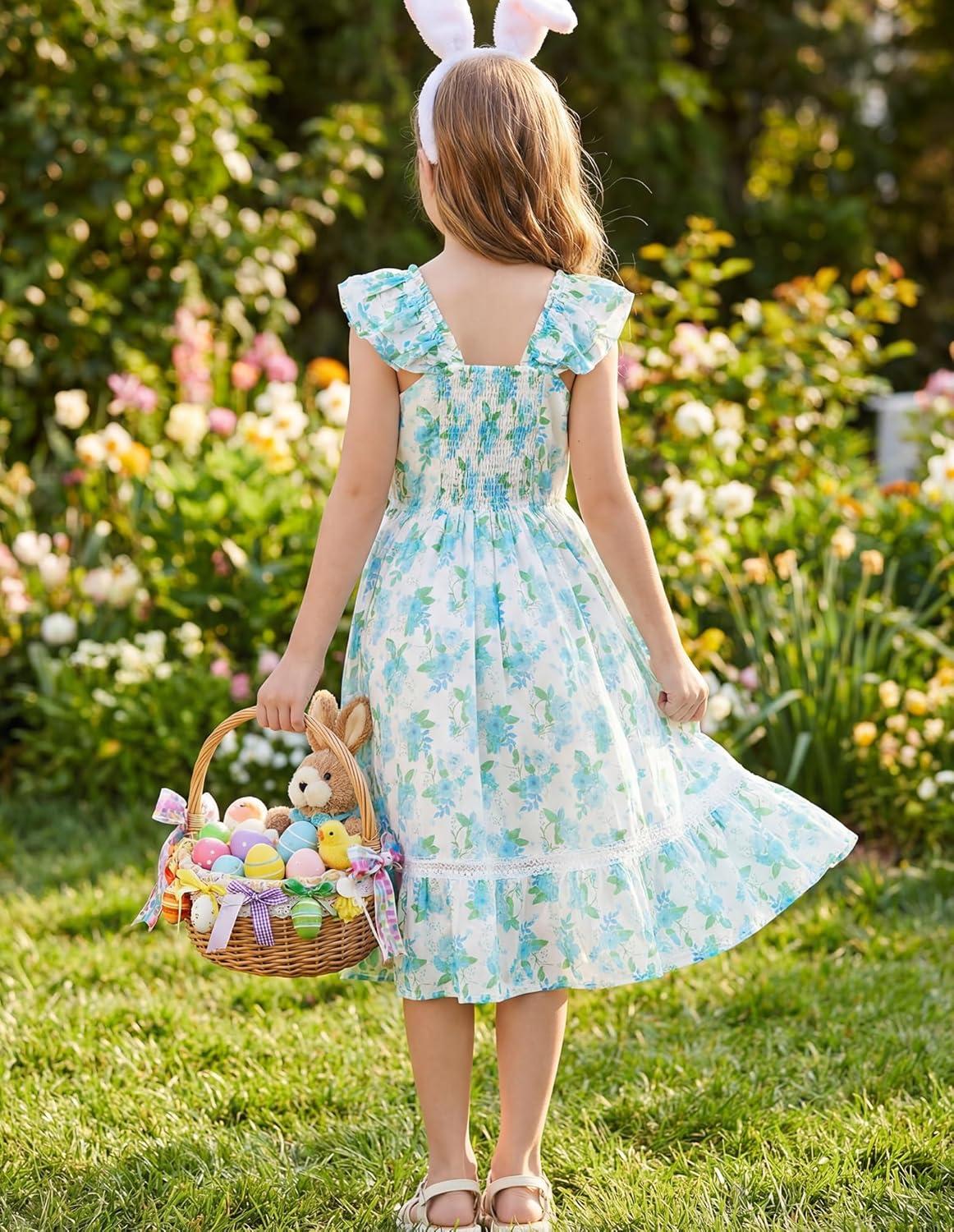 imageGRACE KARIN Girls Floral Spring Summer Dresses 714 Easter Flower Girl Maxi Dress Party Flutter Sleeve Holiday SundressGreen Floral