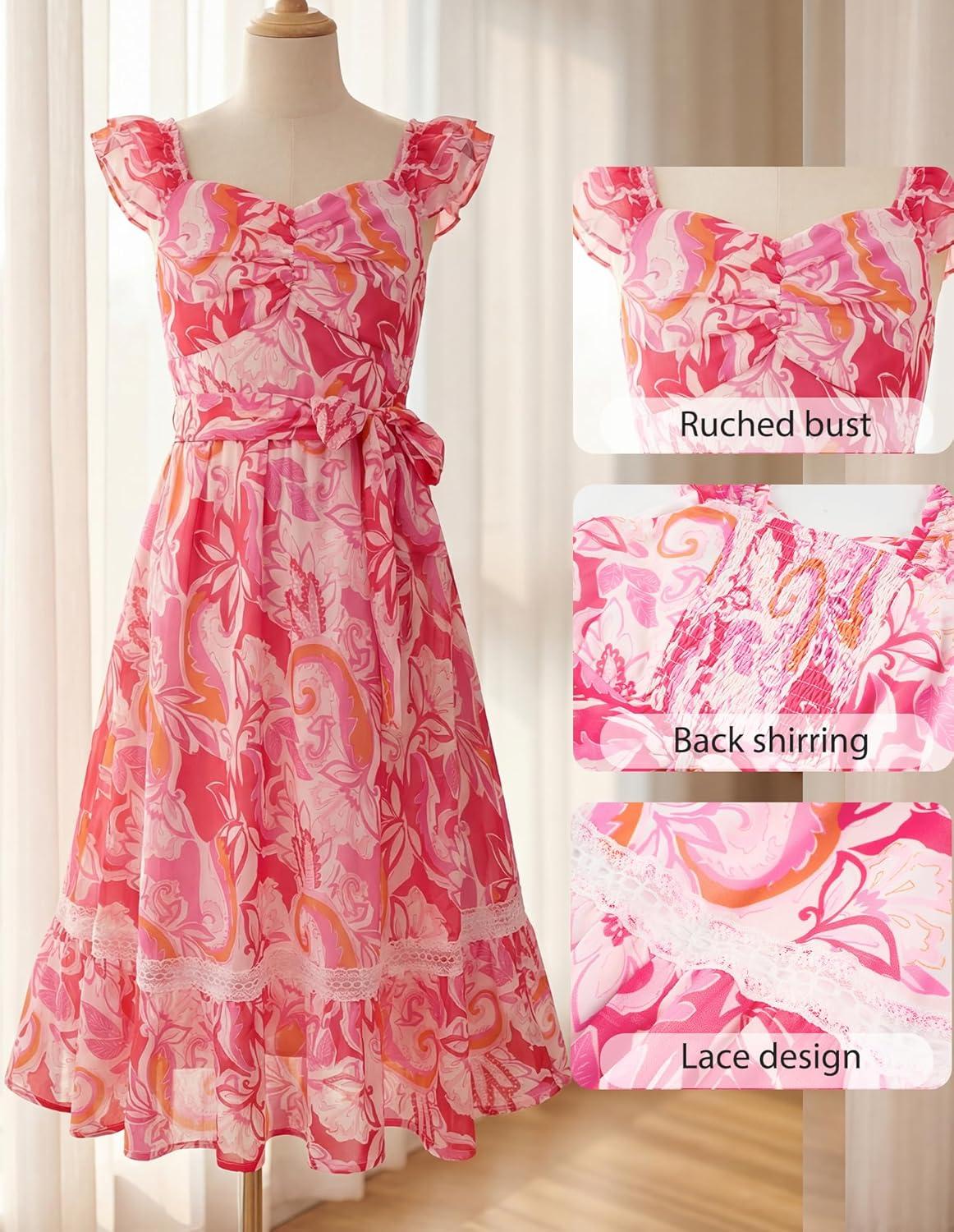 imageGRACE KARIN Girls Floral Spring Summer Dresses 714 Easter Flower Girl Maxi Dress Party Flutter Sleeve Holiday SundressOrange Floralrose Red