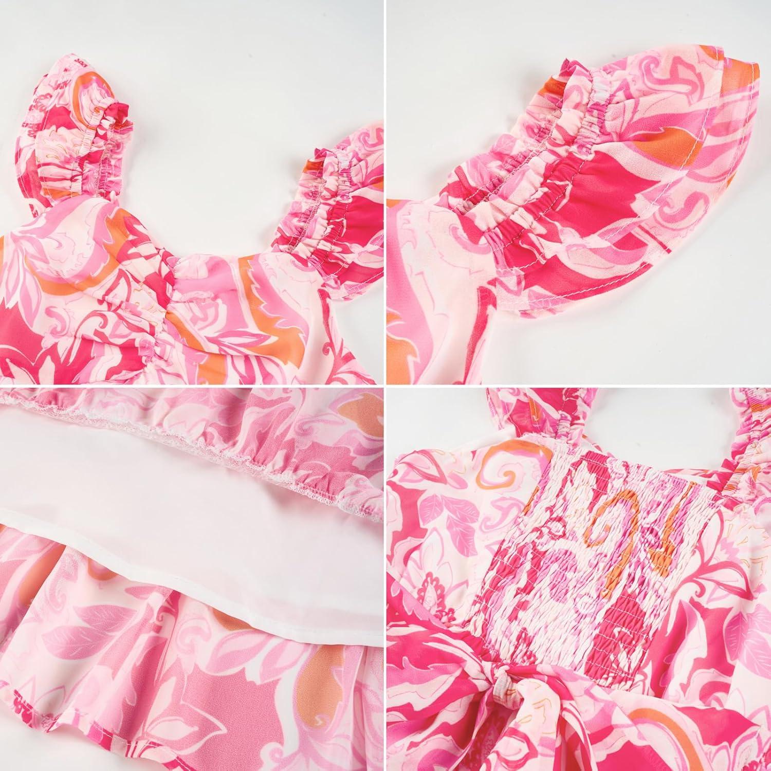 imageGRACE KARIN Girls Floral Spring Summer Dresses 714 Easter Flower Girl Maxi Dress Party Flutter Sleeve Holiday SundressOrange Floralrose Red