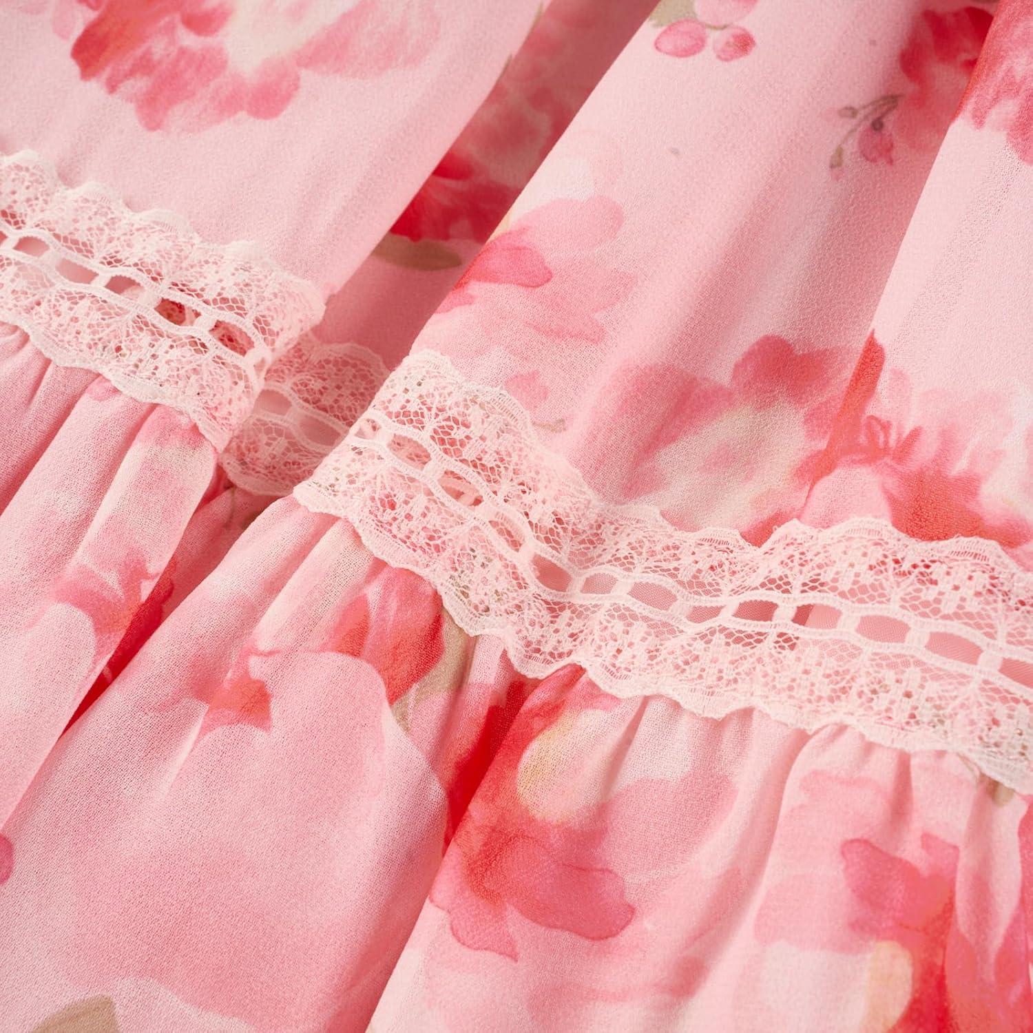 imageGRACE KARIN Girls Floral Spring Summer Dresses 714 Easter Flower Girl Maxi Dress Party Flutter Sleeve Holiday SundressPink Floral