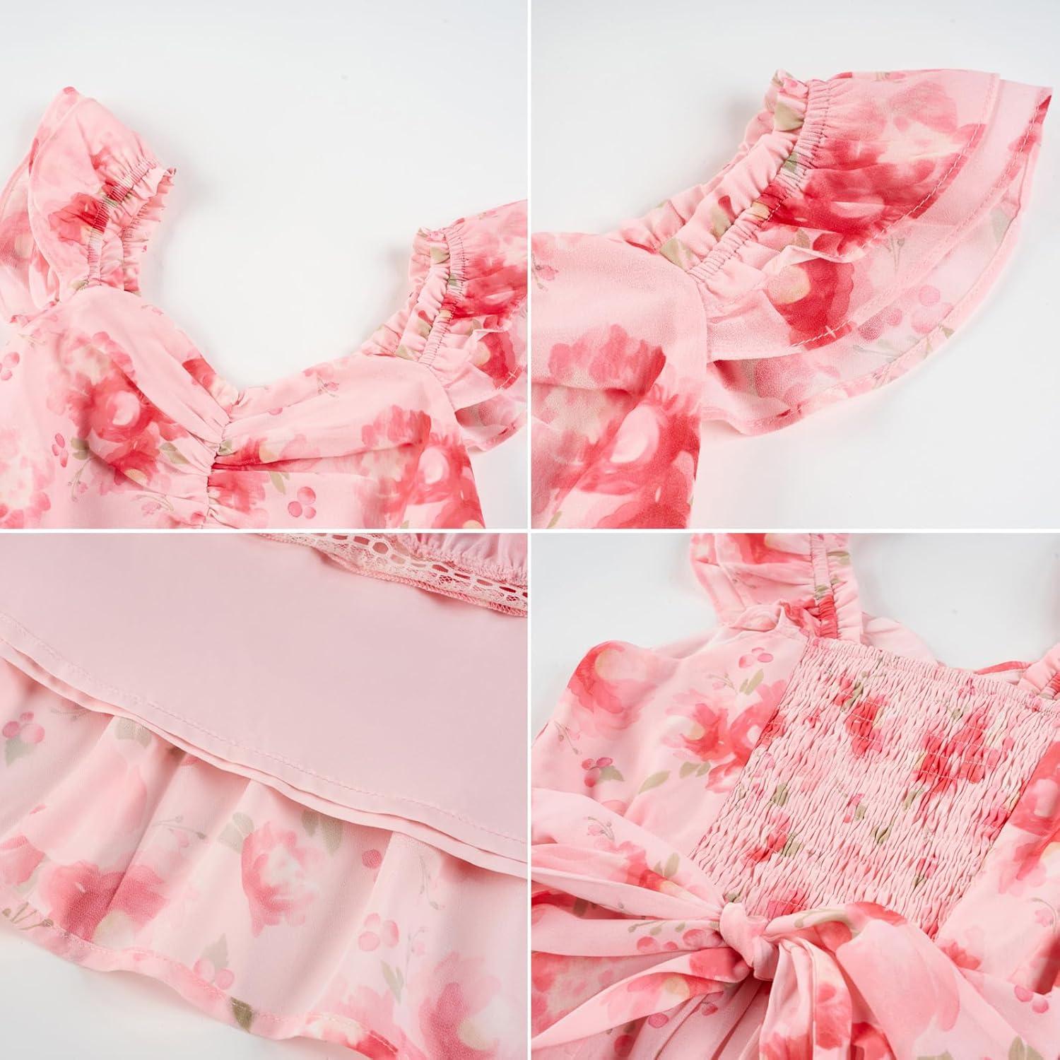 imageGRACE KARIN Girls Floral Spring Summer Dresses 714 Easter Flower Girl Maxi Dress Party Flutter Sleeve Holiday SundressPink Floral