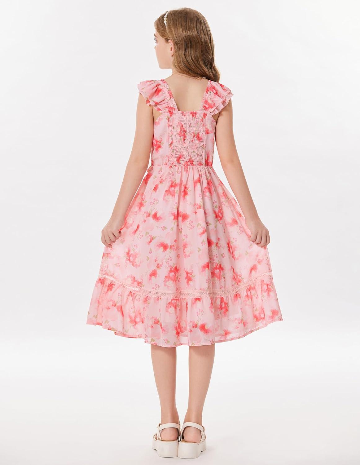 imageGRACE KARIN Girls Floral Spring Summer Dresses 714 Easter Flower Girl Maxi Dress Party Flutter Sleeve Holiday SundressPink Floral
