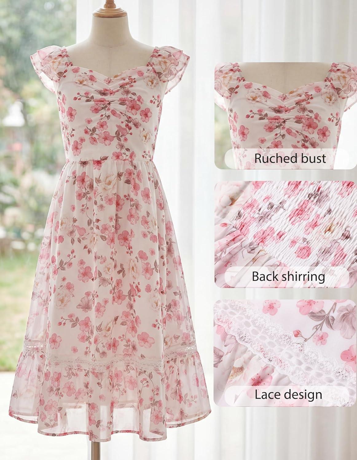 imageGRACE KARIN Girls Floral Spring Summer Dresses 714 Easter Flower Girl Maxi Dress Party Flutter Sleeve Holiday SundressPink Flower