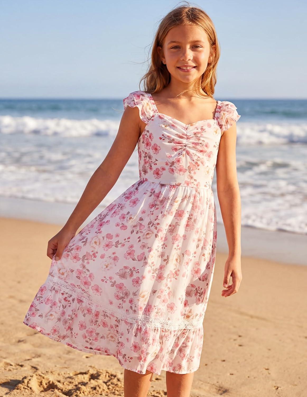 imageGRACE KARIN Girls Floral Spring Summer Dresses 714 Easter Flower Girl Maxi Dress Party Flutter Sleeve Holiday SundressPink Flower