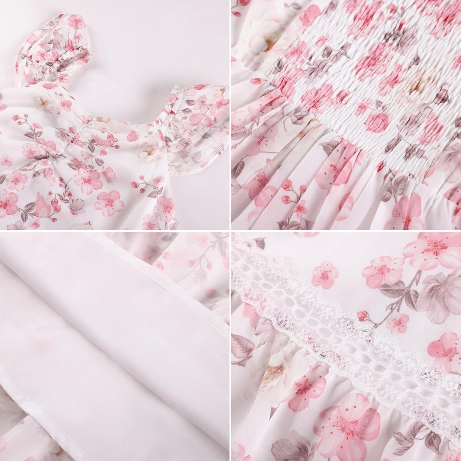 imageGRACE KARIN Girls Floral Spring Summer Dresses 714 Easter Flower Girl Maxi Dress Party Flutter Sleeve Holiday SundressPink Flower