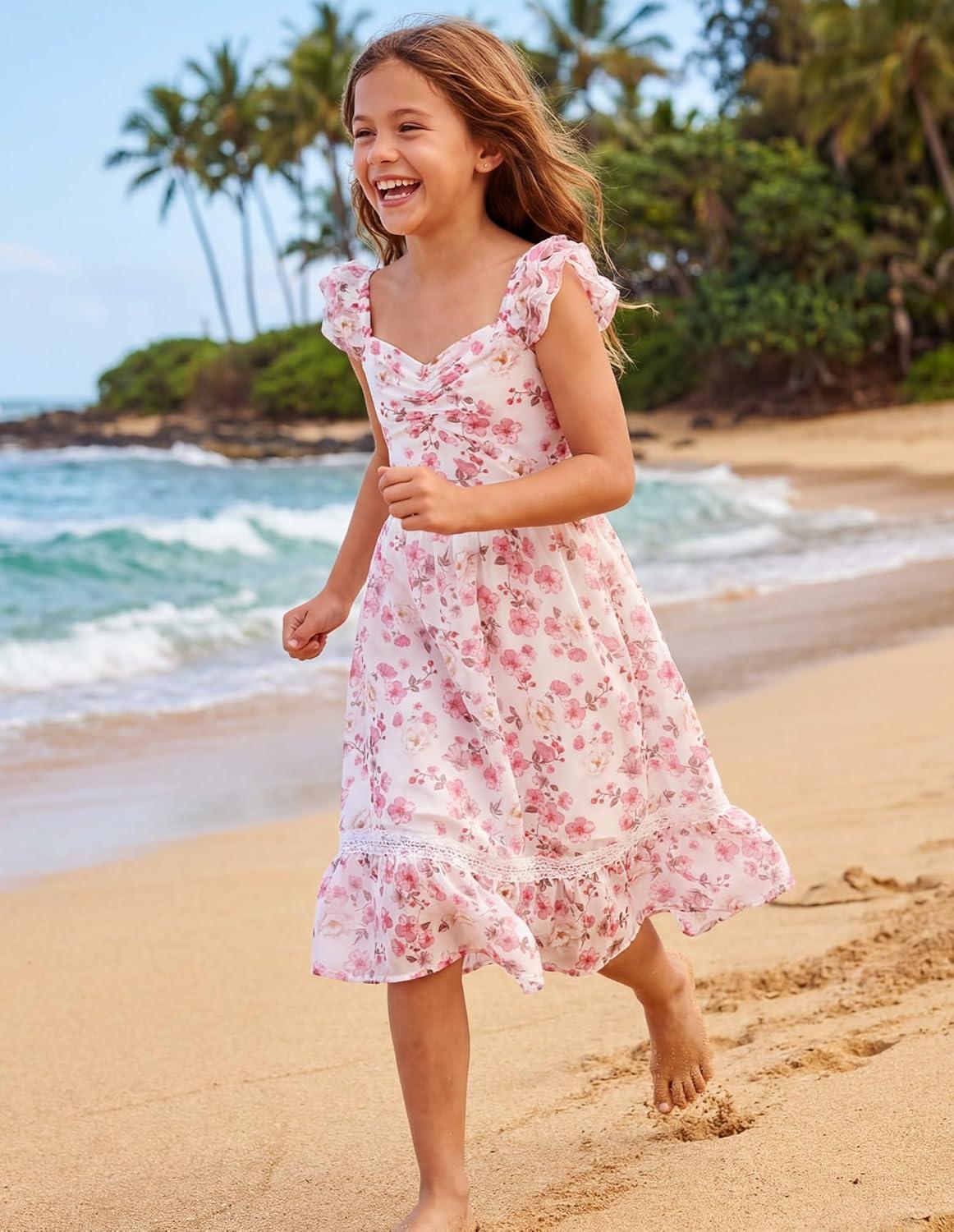 imageGRACE KARIN Girls Floral Spring Summer Dresses 714 Easter Flower Girl Maxi Dress Party Flutter Sleeve Holiday SundressPink Flower