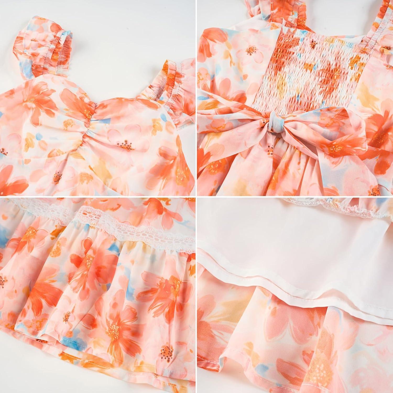 imageGRACE KARIN Girls Floral Spring Summer Dresses 714 Easter Flower Girl Maxi Dress Party Flutter Sleeve Holiday SundressRose Red Floralorange