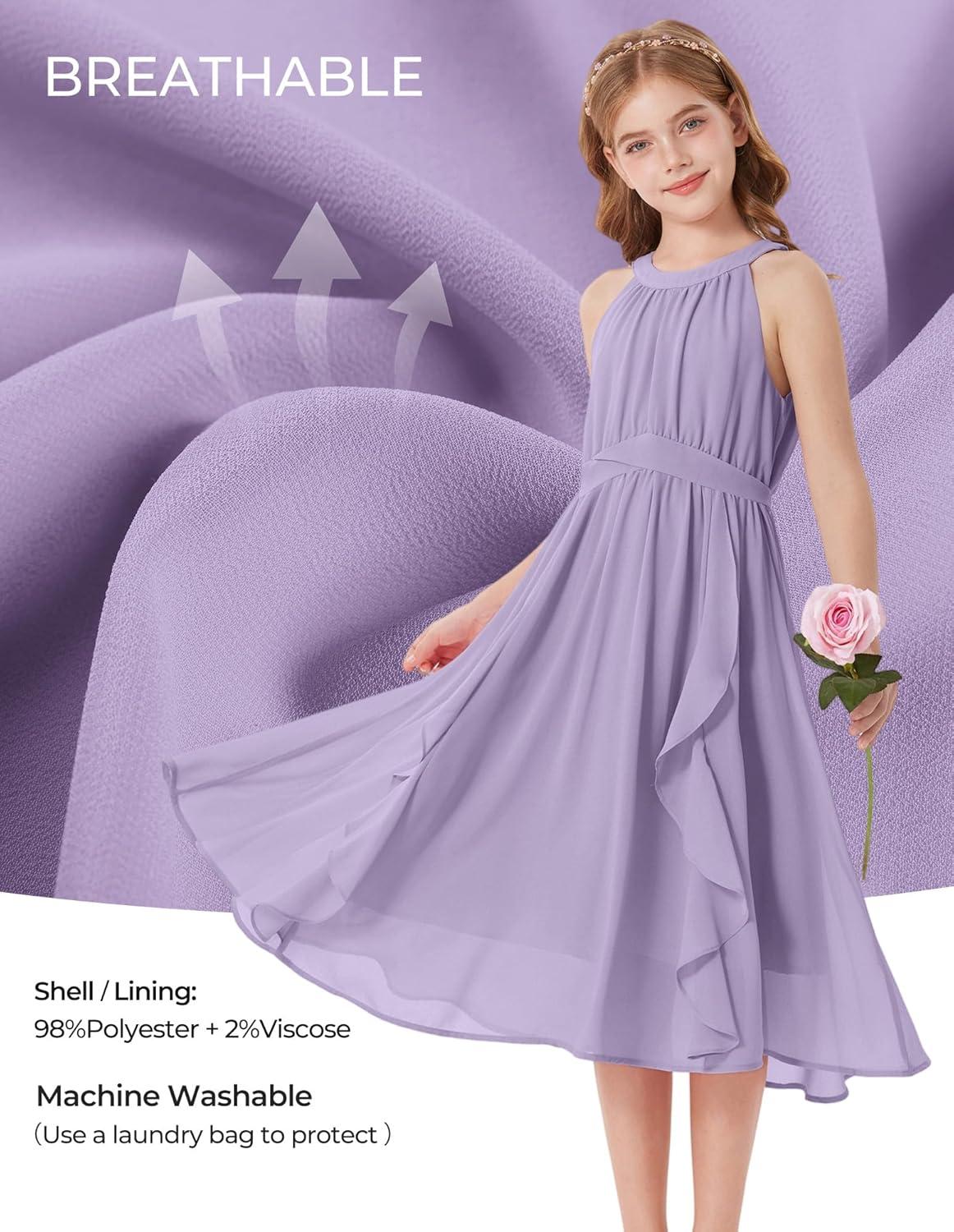 imageGRACE KARIN Girls Halter Neck Dress Midi Party Casual Chiffon Weeding Sundress Swing Pleated Dresses for Girl 614Purple