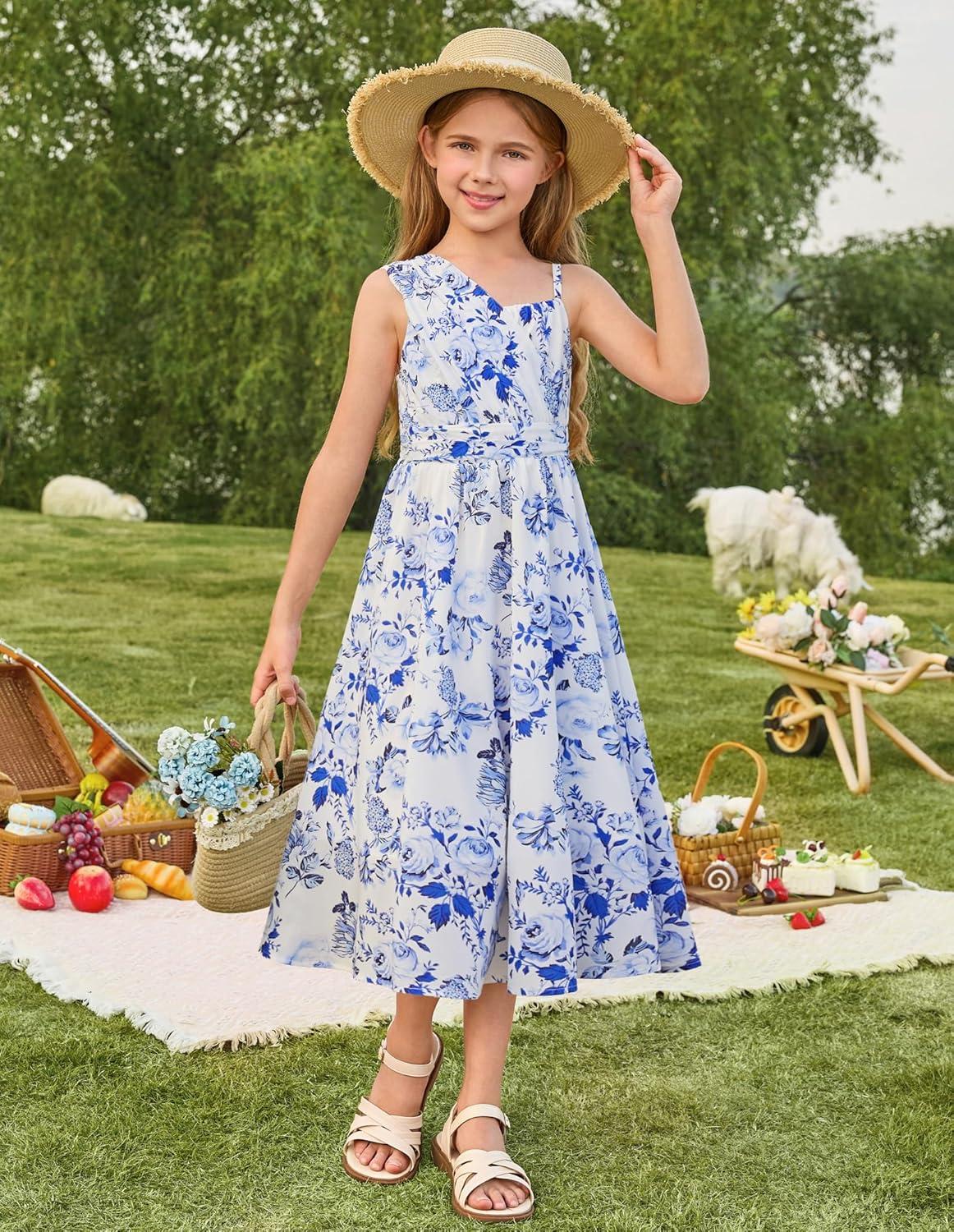 imageGRACE KARIN Girls Junior Bridesmaid Dresses Chiffon Flower Girl Dress for Party Prom Birthday Formal 614YBlue Floral