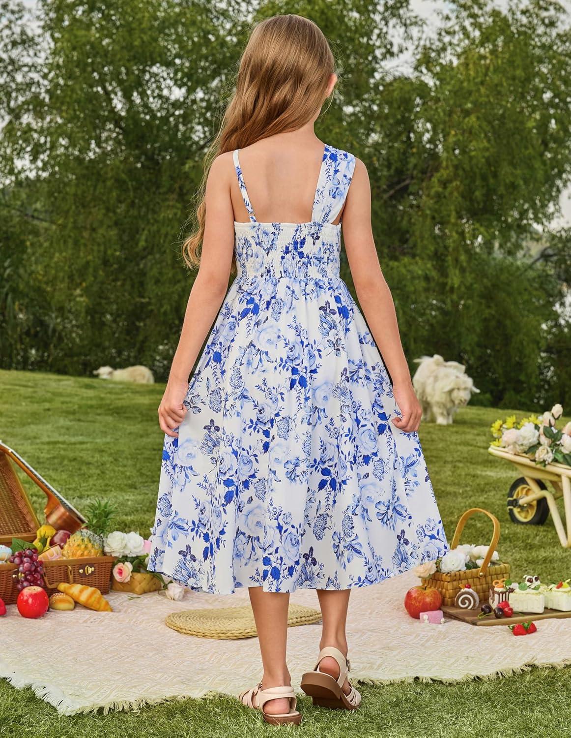imageGRACE KARIN Girls Junior Bridesmaid Dresses Chiffon Flower Girl Dress for Party Prom Birthday Formal 614YBlue Floral
