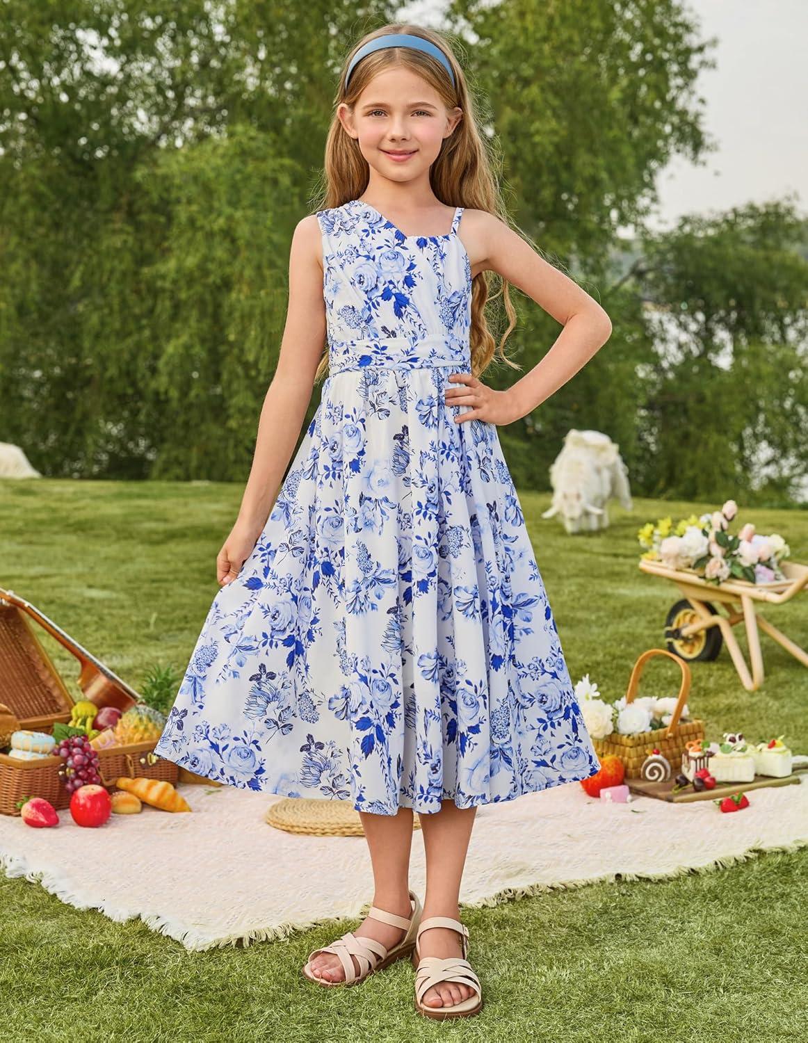 imageGRACE KARIN Girls Junior Bridesmaid Dresses Chiffon Flower Girl Dress for Party Prom Birthday Formal 614YBlue Floral