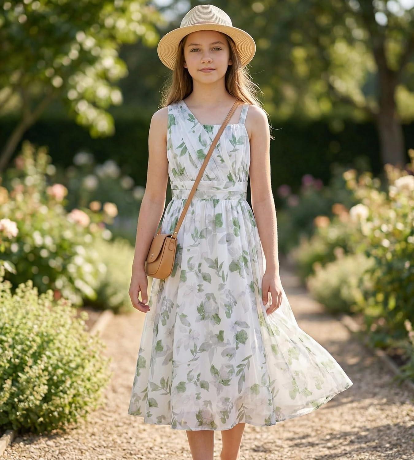 imageGRACE KARIN Girls Junior Bridesmaid Dresses Chiffon Flower Girl Dress for Party Prom Birthday Formal 614YGreen Floral