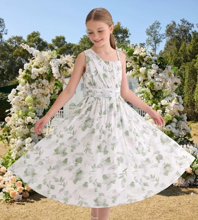 imageGRACE KARIN Girls Junior Bridesmaid Dresses Chiffon Flower Girl Dress for Party Prom Birthday Formal 614YGreen Floral