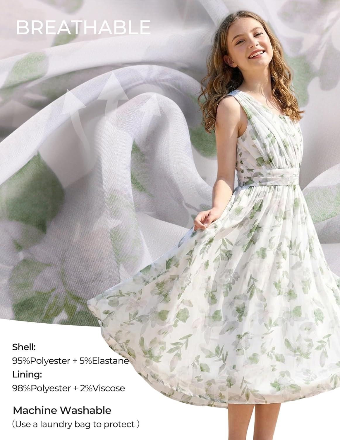 imageGRACE KARIN Girls Junior Bridesmaid Dresses Chiffon Flower Girl Dress for Party Prom Birthday Formal 614YGreen Floral