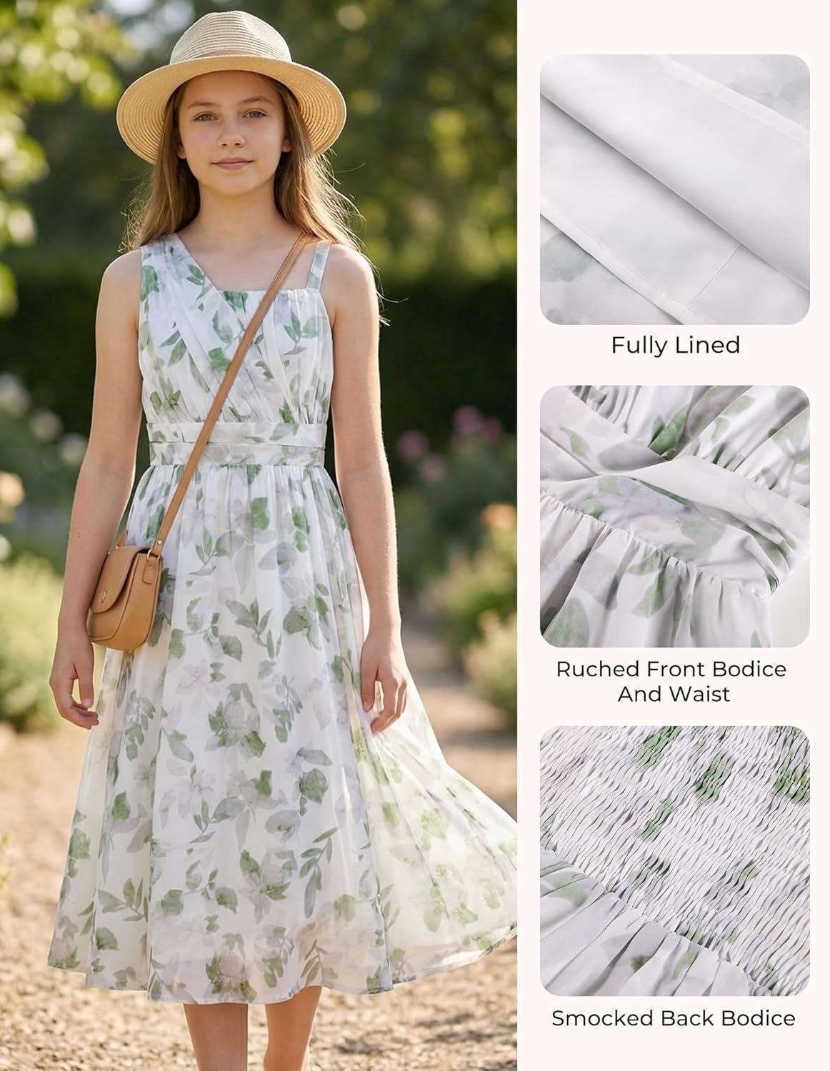 imageGRACE KARIN Girls Junior Bridesmaid Dresses Chiffon Flower Girl Dress for Party Prom Birthday Formal 614YGreen Floral