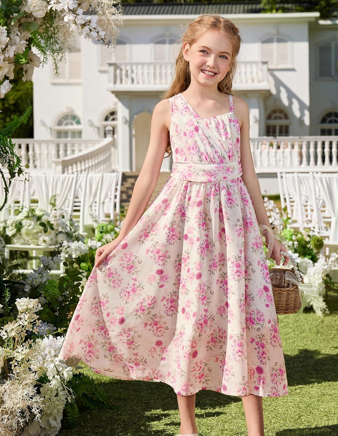 imageGRACE KARIN Girls Junior Bridesmaid Dresses Chiffon Flower Girl Dress for Party Prom Birthday Formal 614YPink Rose