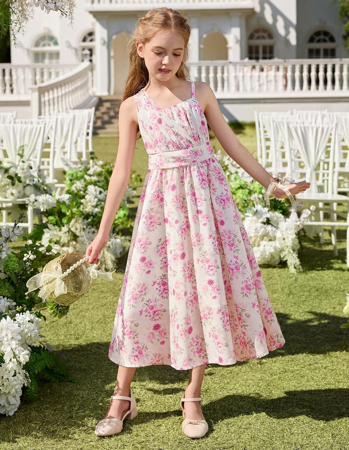 imageGRACE KARIN Girls Junior Bridesmaid Dresses Chiffon Flower Girl Dress for Party Prom Birthday Formal 614YPink Rose