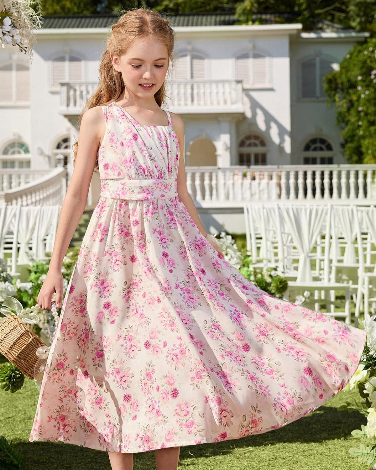 imageGRACE KARIN Girls Junior Bridesmaid Dresses Chiffon Flower Girl Dress for Party Prom Birthday Formal 614YPink Rose