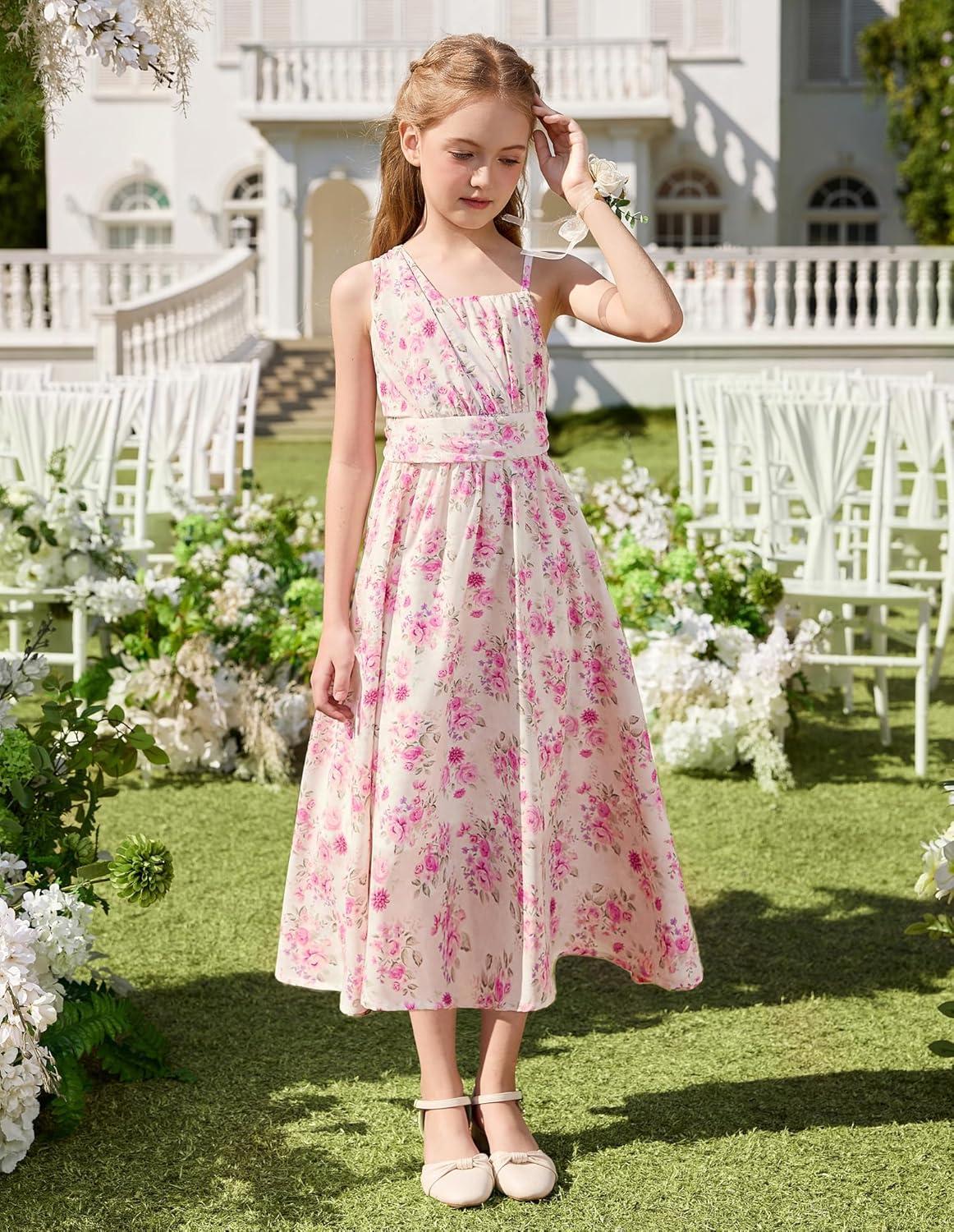 imageGRACE KARIN Girls Junior Bridesmaid Dresses Chiffon Flower Girl Dress for Party Prom Birthday Formal 614YPink Rose