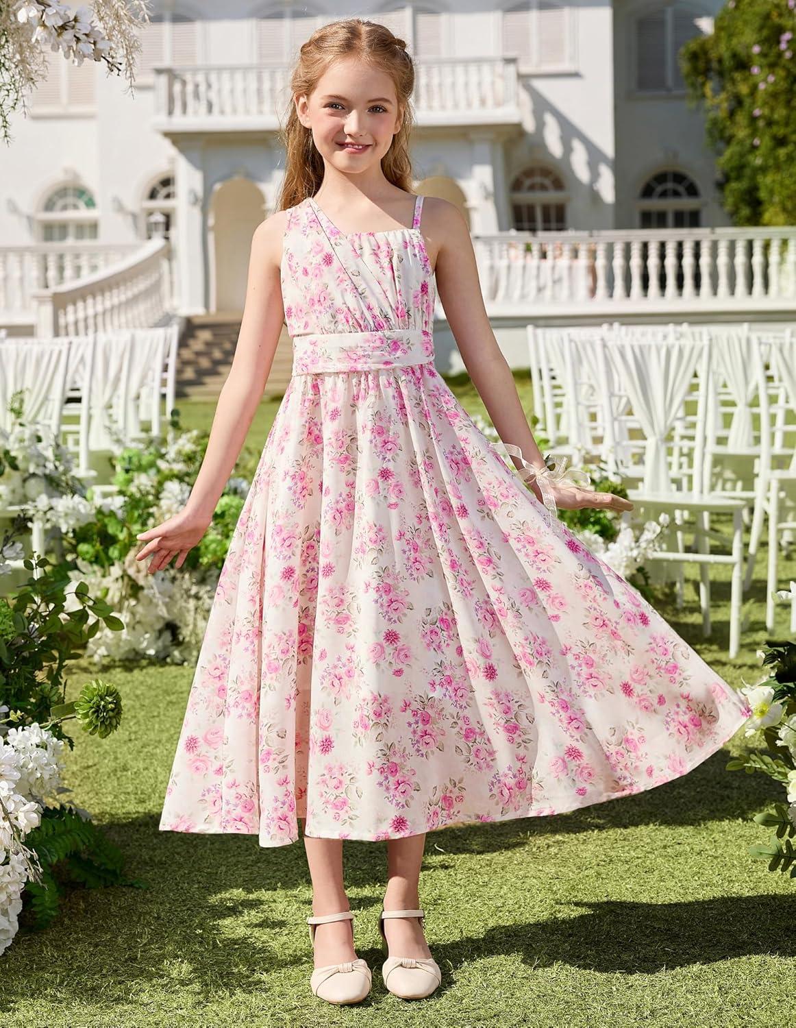 imageGRACE KARIN Girls Junior Bridesmaid Dresses Chiffon Flower Girl Dress for Party Prom Birthday Formal 614YPink Rose